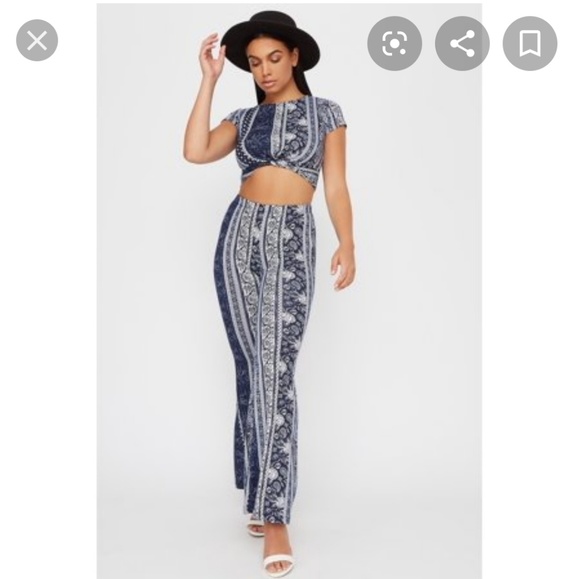 streetwear society Pants - Navy Patterned Flare Pants